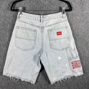 Worship Carpenter Denim Shorts Blue Light Wash Stained Distressed Womens Size 4